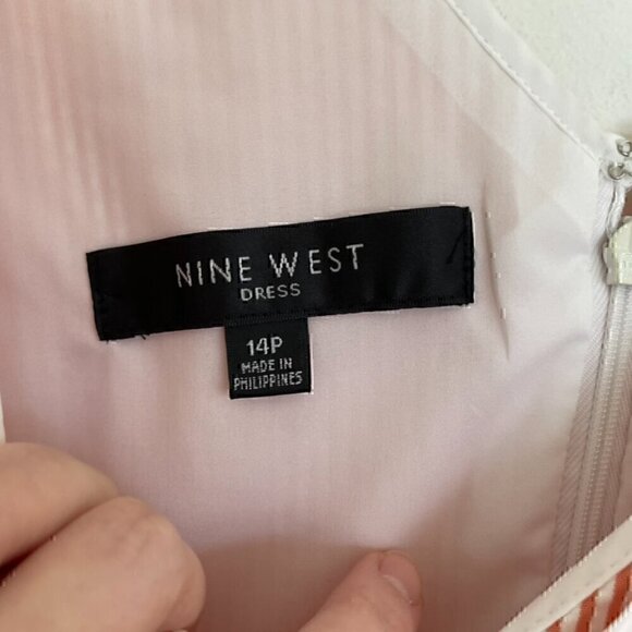 NINE WEST White Coral Orange Stripe Crossover Knee Fit & Flare Dress PETITE 14P - Picture 4 of 14